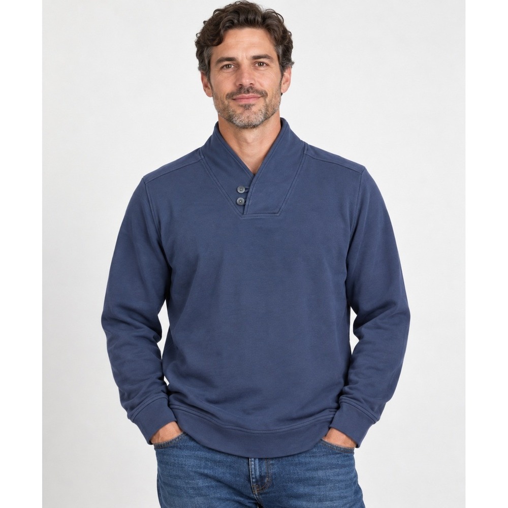 Tommy Bahama Mens XXL Navy Blue Pima Cotton Shawl Collar Pullover Sweatshirt